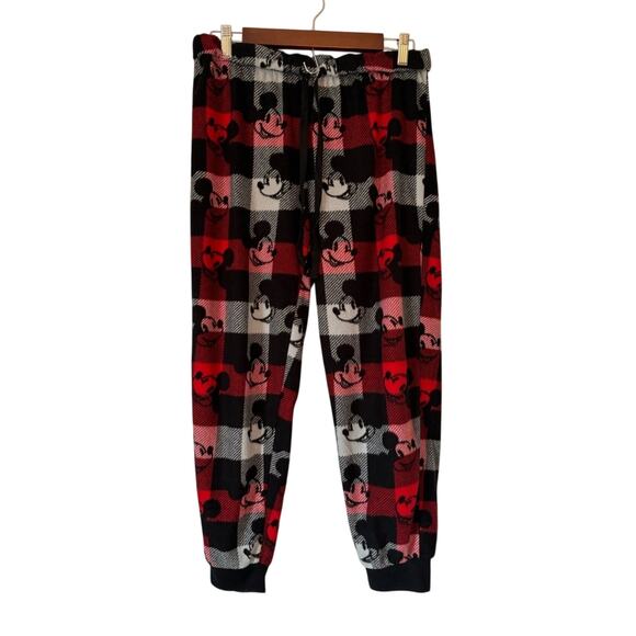 Disney Mickey Mouse Med Red Black Plaid Lounge Pajama Pants Travel Vacation - Picture 1 of 7